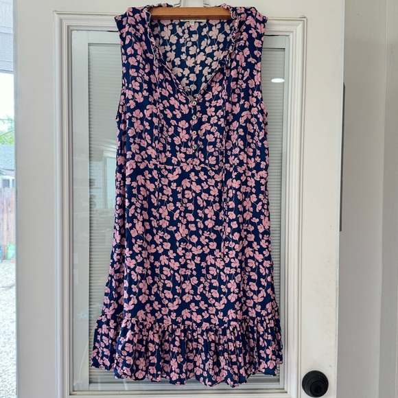 Angels By the Sea Floral Blue Pink Sleeveless Single Tier Button Front Dress L - Picture 8 of 8